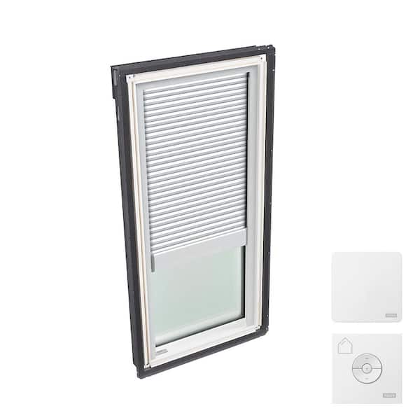 VELUX 22-1/2 in. x 45-3/4 in. Fixed Deck Mount Skylight w/ Laminated Low-E3 Glass, White Solar Powered Room Darkening Shade
