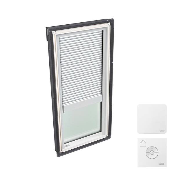 VELUX 30-1/16 in. x 45-3/4 in. Fixed Deck Mount Skylight w/ Laminated Low-E3 Glass, White Solar Powered Room Darkening Shade
