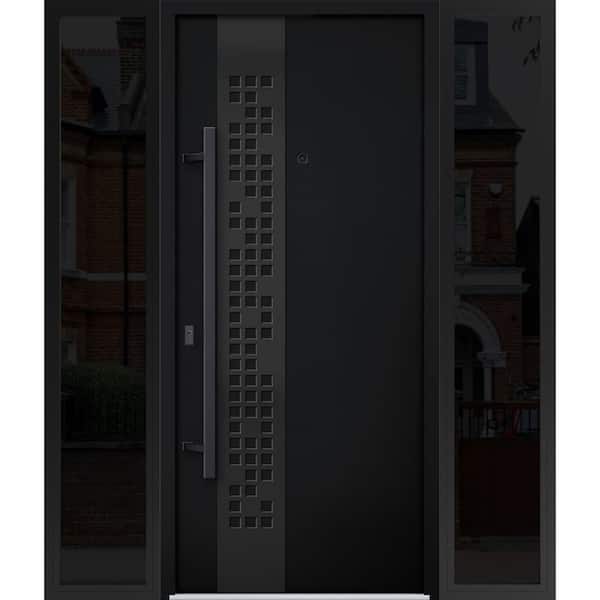 VDOMDOORS 6078 64 in. x 80 in. Right-hand/Inswing 2 Sidelights Black Enamel Steel Prehung Front Door with Hardware