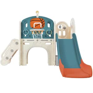 Kids Castle Slide Playset: Climbing, Slide, Tunnel, Hoop - Gray/Blue Toddler's Dream Playground