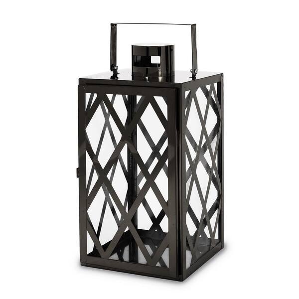 Noble House Farnsworth 7 in. x 14 in. Black Stainless Steel Lantern