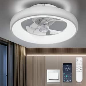 20 in. Indoor LED Bladeless Caged Ceiling Fan with Lights, Dimmable Low Profile Ceiling Fan with App Control-White