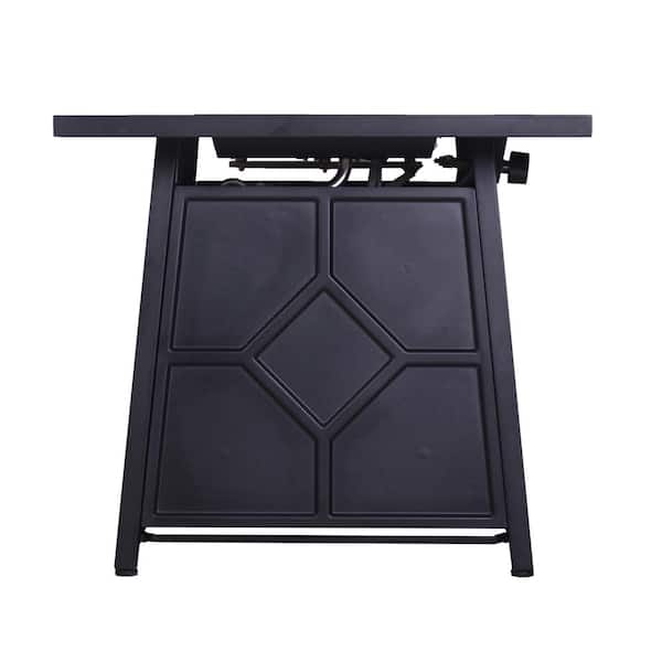 Clihome Black Rectangle Ore Powder Metal 25 in. H Outdoor Fire Pit Table with Waterproof Cover