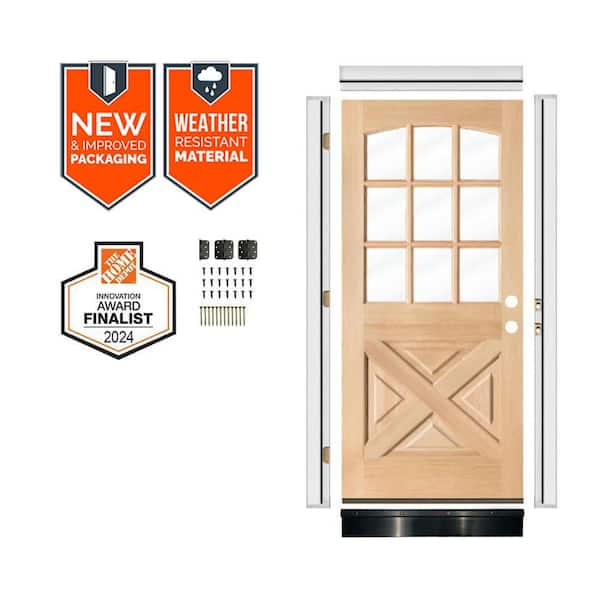 Krosswood Doors 36 in. x 80 in. x -Panel Arch Left-Hand Clear Glass Unfinished Hemlock Wood Front Door Kit w/ Quick Assemble Jamb