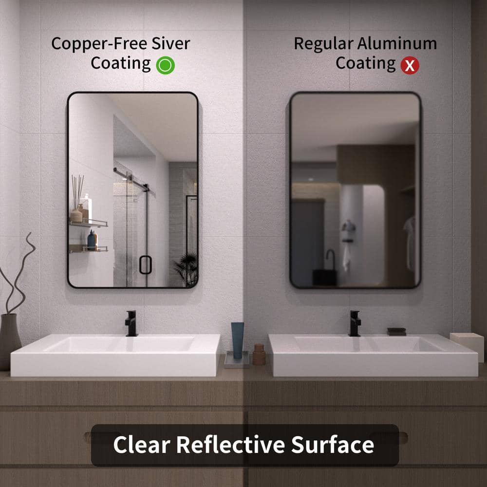 24 x 36 Inch Black Aluminum Rectangular Bathroom Vanity Mirror