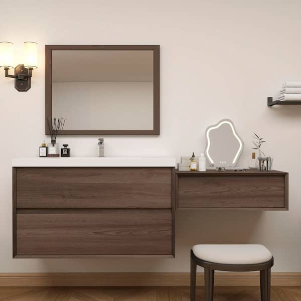 Kingdee 71 in. W x 20 in. D x 26 in. H Single Sink  and Side Table Counter Bath Vanity in Red Oak with White Acrylic Top