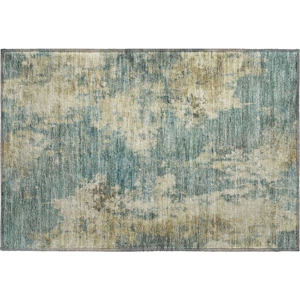Mayfield Premium Machine Washable Abstract AMF2066 Teal 2 ft. x 3 ft. Accent Rug