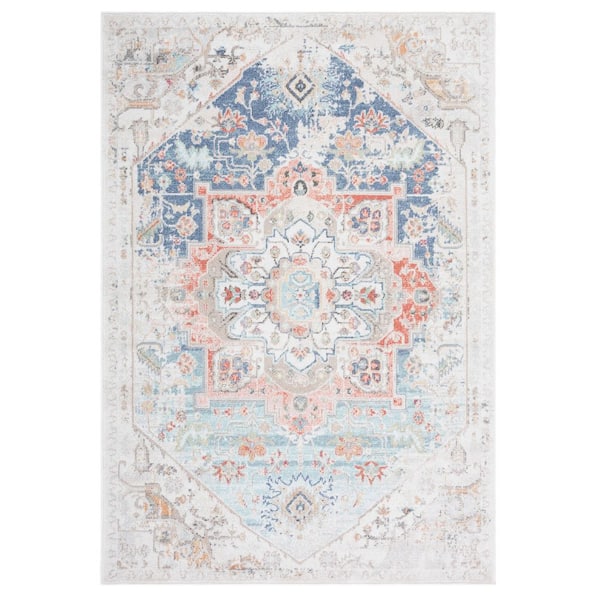 Phoenix 8 ft. x 10 ft. Ivory/Blue Distressed Medallion Area Rug