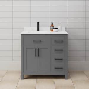 Beckett 36 in. W x 22 in. D x 35 in. H Single Sink Bathroom Vanity in Dark Gray with Carrara Cultured Marble Top