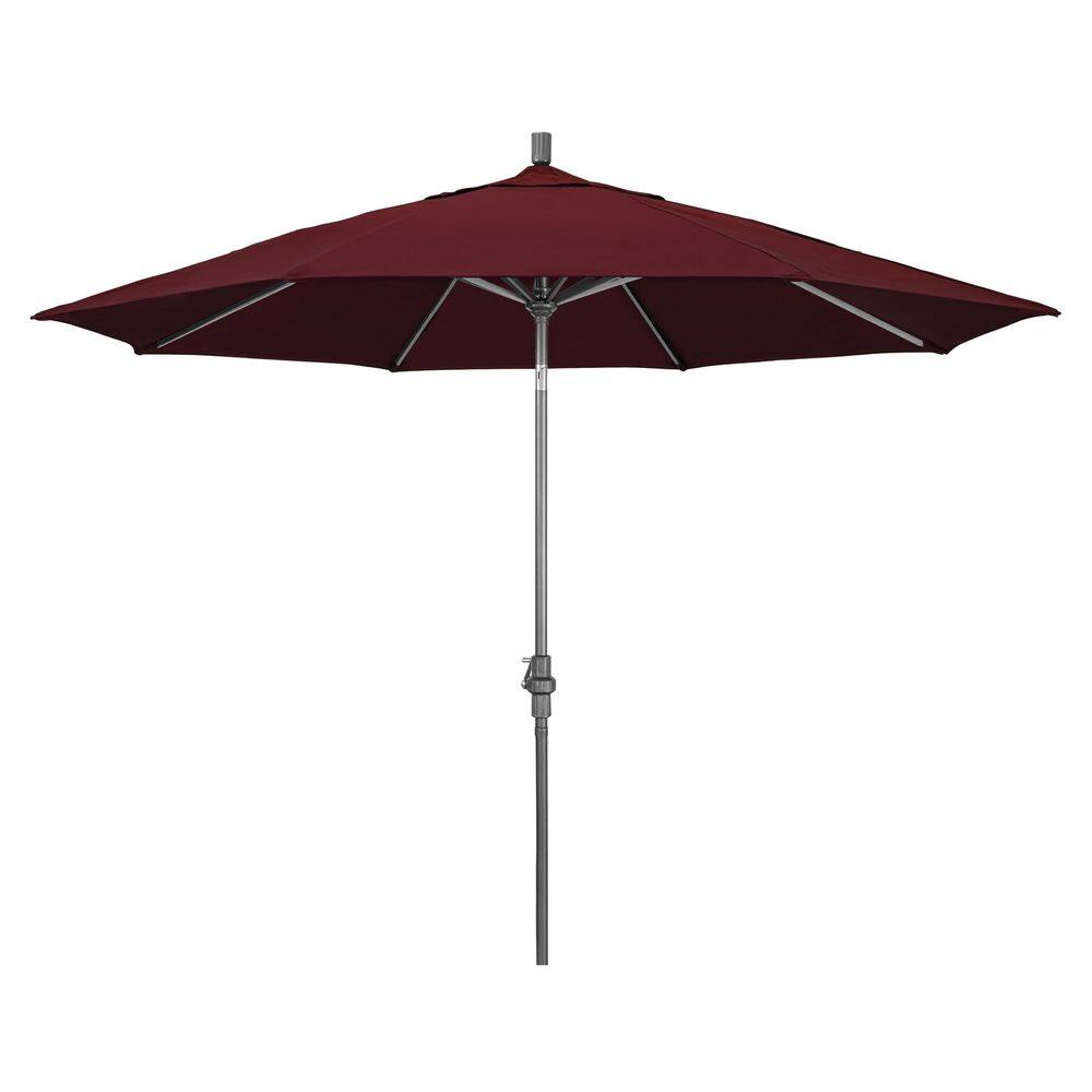 11 ft. Hammertone Grey Aluminum Market Patio Umbrella  Aluminum Ribs Collar Tilt Crank Lift in Burgundy Pacifica price history on PriceWatchPro