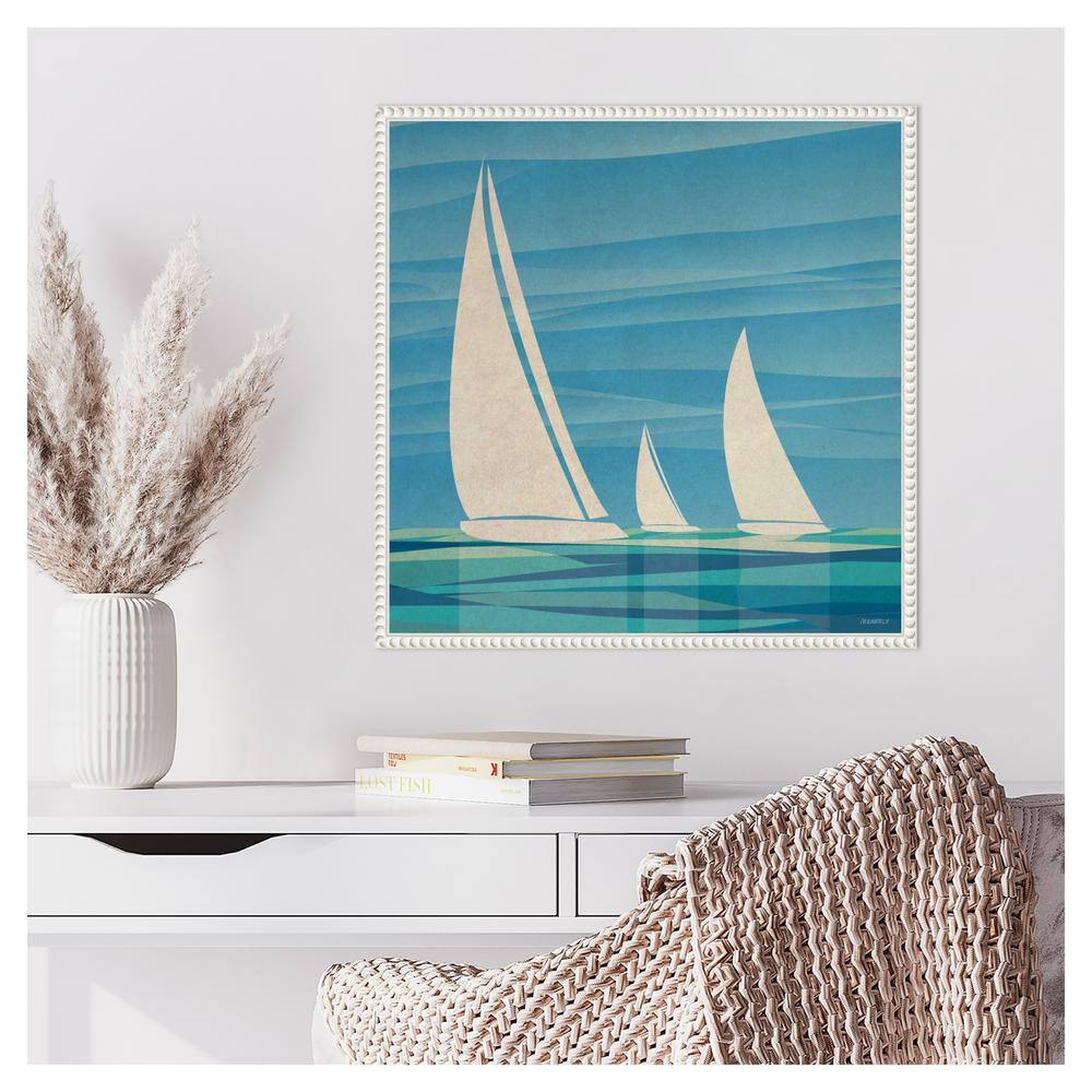 Teal Waters Sailing Boat Canvas Print with Beaded Frame