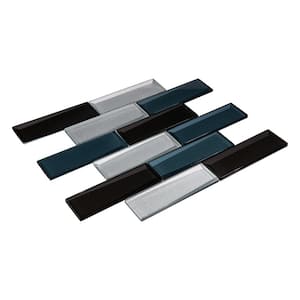 Daazen Cris Black/Blue/White 11.75 in. x 11.75 in. 3-D Look Brick-Joint Glass Mosaic Wall Tile (4.8 sq. ft./Case)