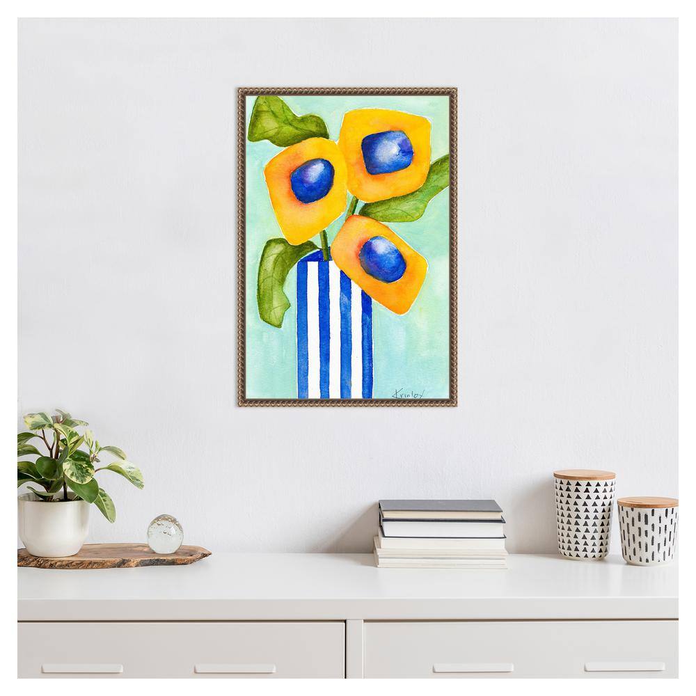 Yellow and Blue Floral Beaded Framed Canvas Wall Art