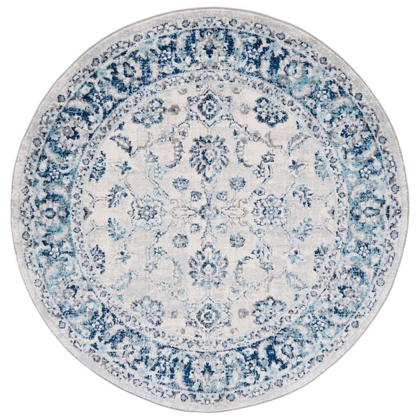 Tulum 7 ft. x 7 ft. Ivory/Blue Floral Oriental Round Area Rug
