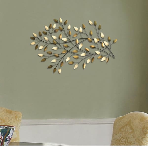 Wall Sculpture Art Decor Blowing Leaves Home Hanging Hand Painted Indoor Gold 