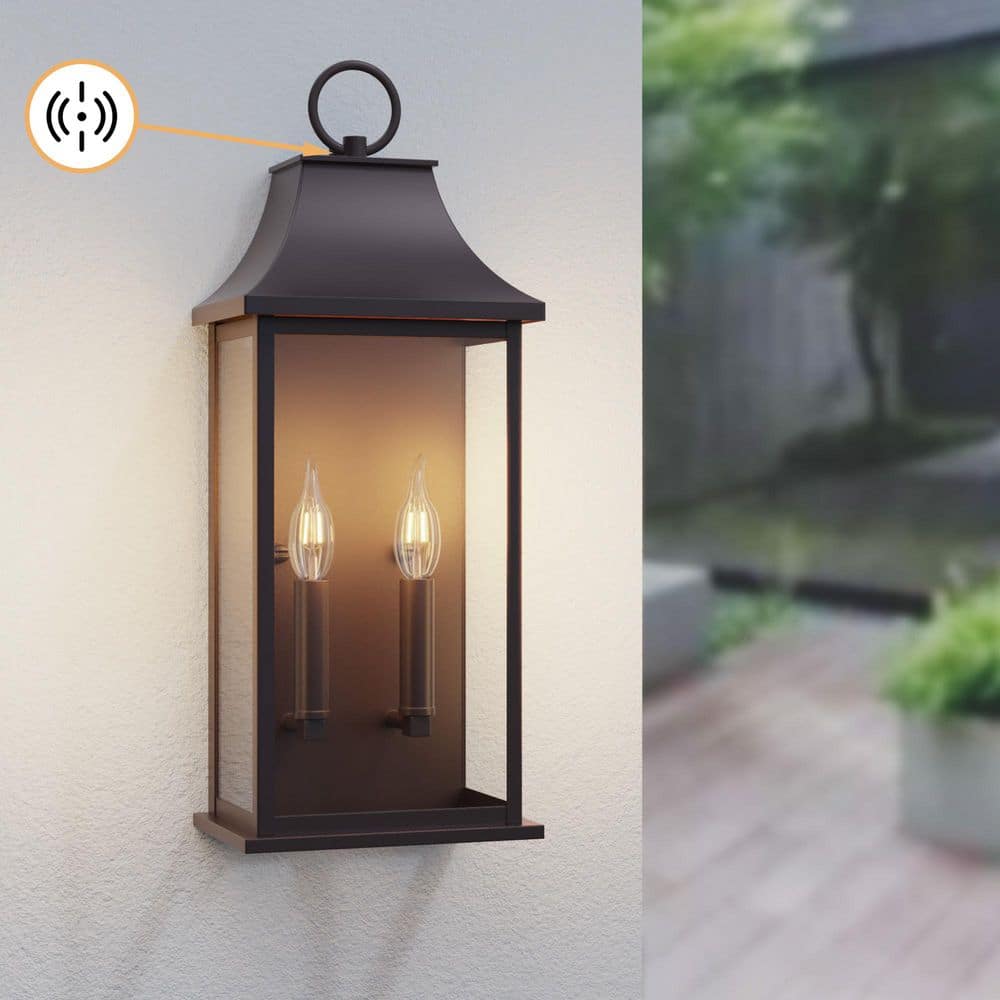 Montpelier 20.6 in. 2-Light Oil-Rubbed Bronze Dusk to Dawn Outdoor Hardwired Wall Lantern Scone price history on PriceWatchPro