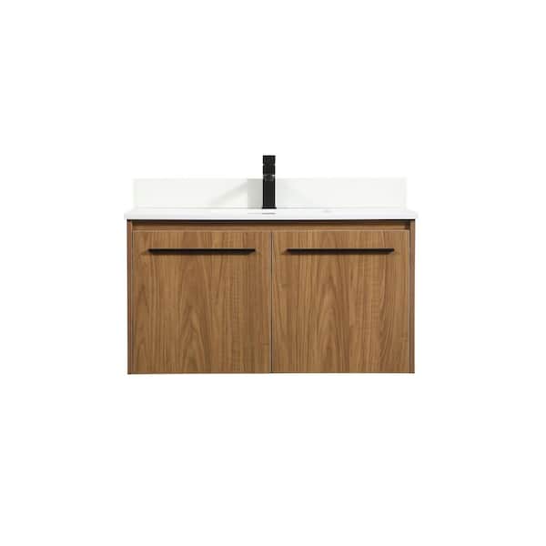 Unbranded Simply Living 36 in. W x 18 in. D x 19.7 in. H Bath Vanity in Walnut Brown with Ivory White Engineered Marble Top