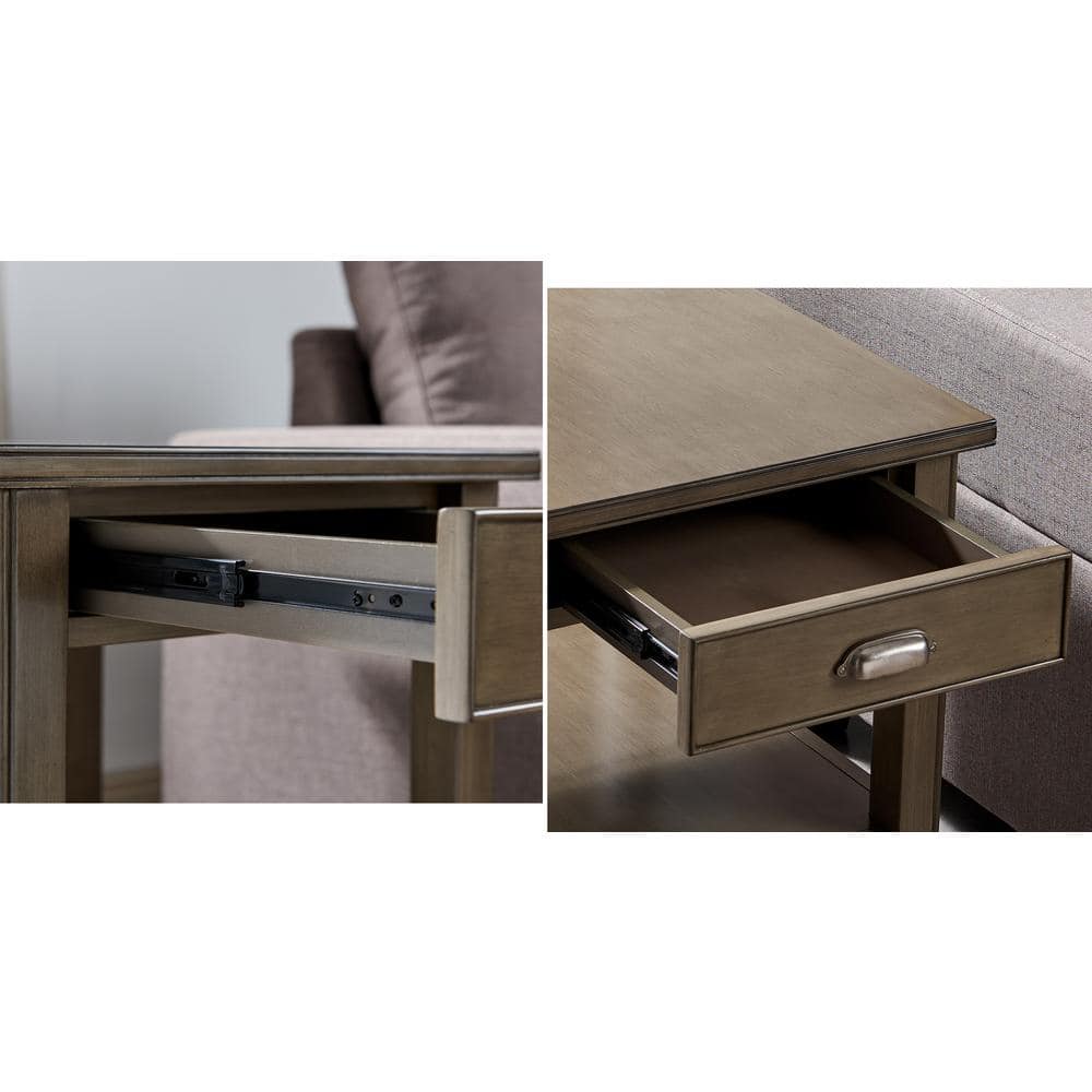 Laurent Smoke Gray Solid Wood End Table with Drawer and Shelf