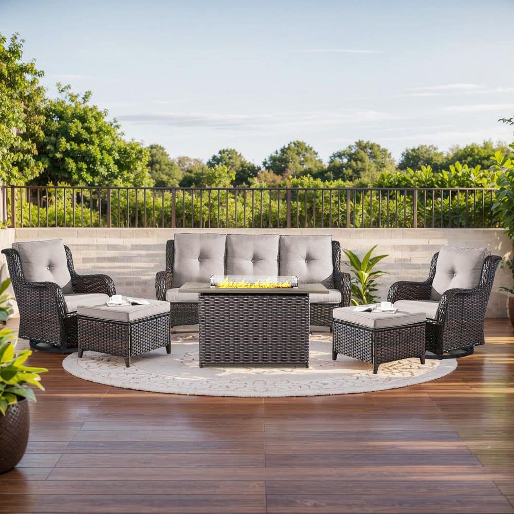 Carolina Outdoor Furniture Sofa Set Brown 6-Piece Wicker Patio Swivel Glider Chair Conversation Set with Beige Cushions price history on PriceWatchPro