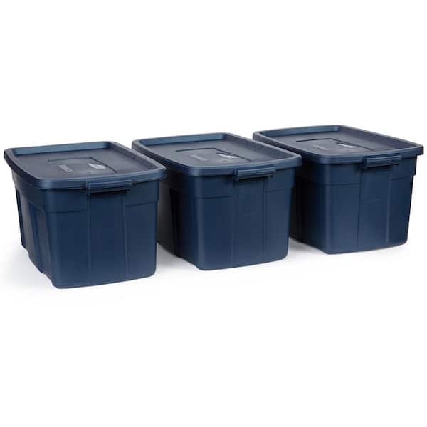 31 gal. Storage Tote Box in Dark Indigo Metallic (3-Pack)