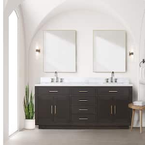 Condor 72 in W x 22 in D Brown Oak Double Bath Vanity, Carrara Marble Top, Faucet Set, and 34 in Mirrors