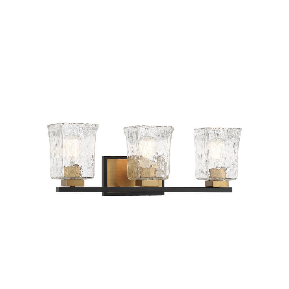 Sidney Matte Black and Brass 3-Light Bathroom Vanity