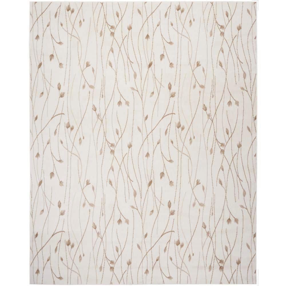 Ivory Beige Floral Synthetic 8' x 10' Area Rug
