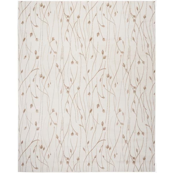 Nourison Grafix Ivory Beige 8 ft. x 10 ft. Floral Contemporary Area Rug