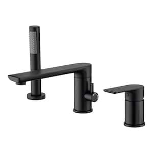8 in. Widespread Single Handle 3 Holes Deck Mount Bathroom Bathtub Faucet with Handheld Sprayer in Matte Black