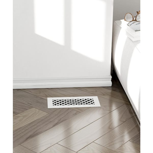 SteelCrest Victorian 10 in. x 4 in. White Powder Coat Steel Floor Vent with Opposed Blade Damper