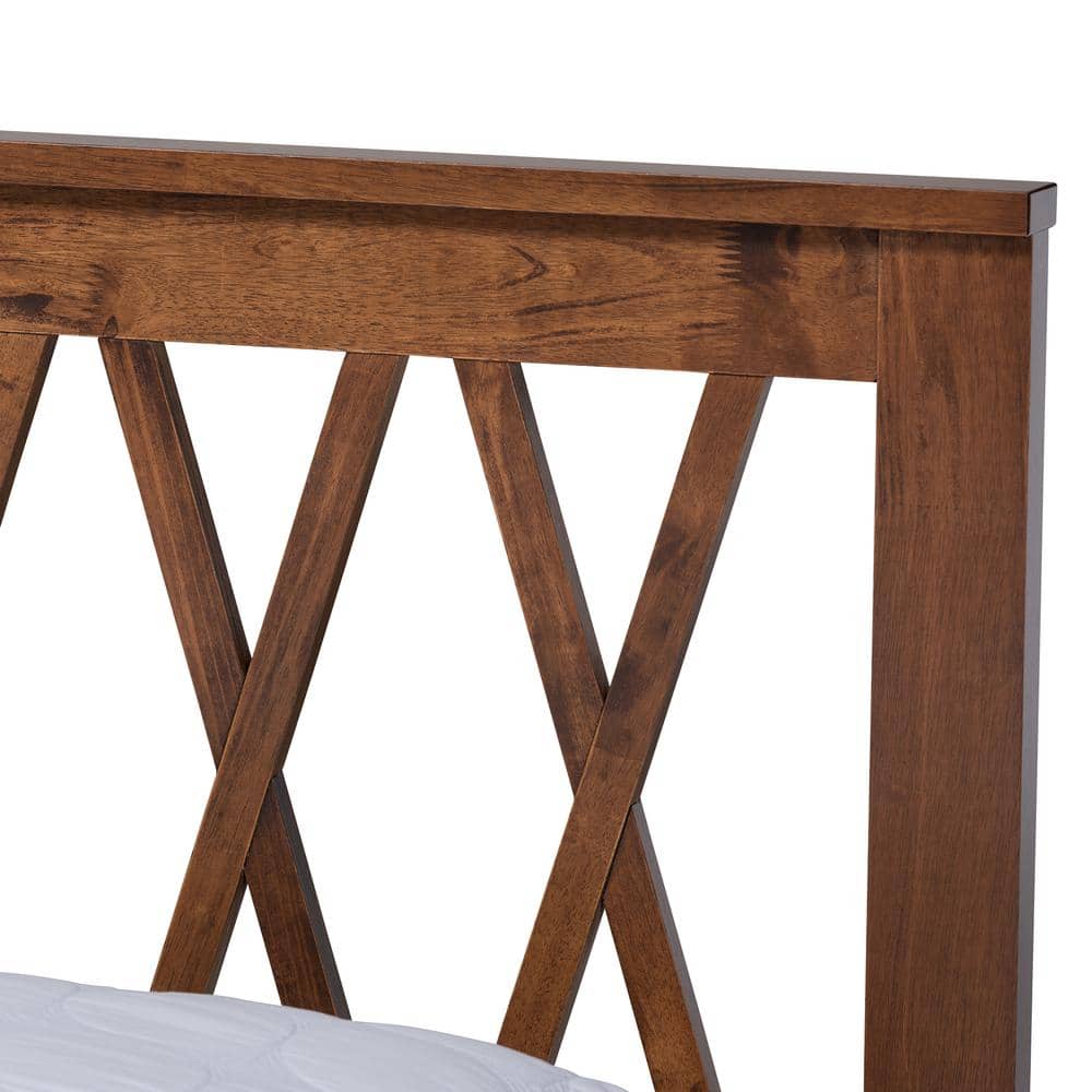 Queen Walnut Rubberwood Platform Bed with Criss-Cross Headboard