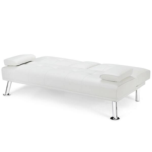 Forclover 66 In White Pu Leather, White Leather Convertible Sofa Bed
