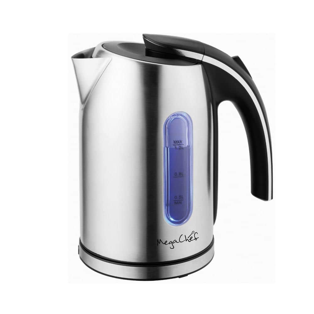 MegaChef 1.8 Liter Stainless Steel Electric Tea Kettle with Tea Infuser Cordless, Clear