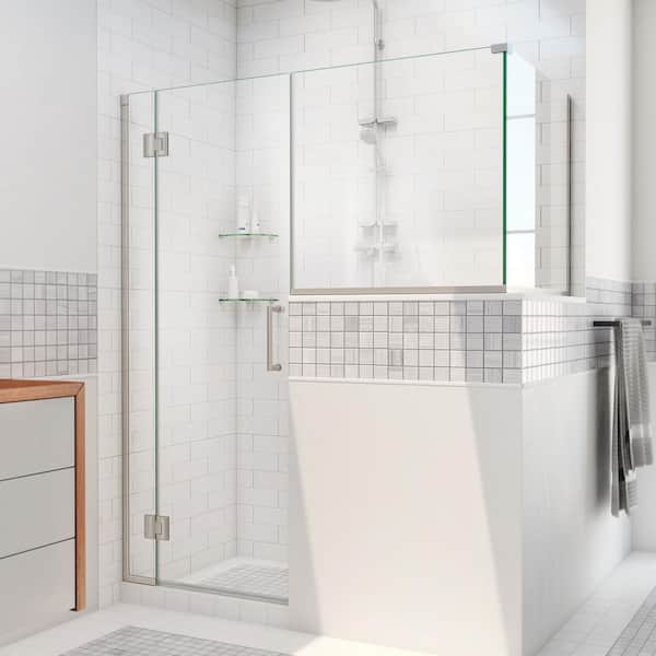 DreamLine Unidoor-X 58 in. W x 30-3/8 in. D x 72 in. H Frameless Hinged Shower Enclosure in Brushed Nickel