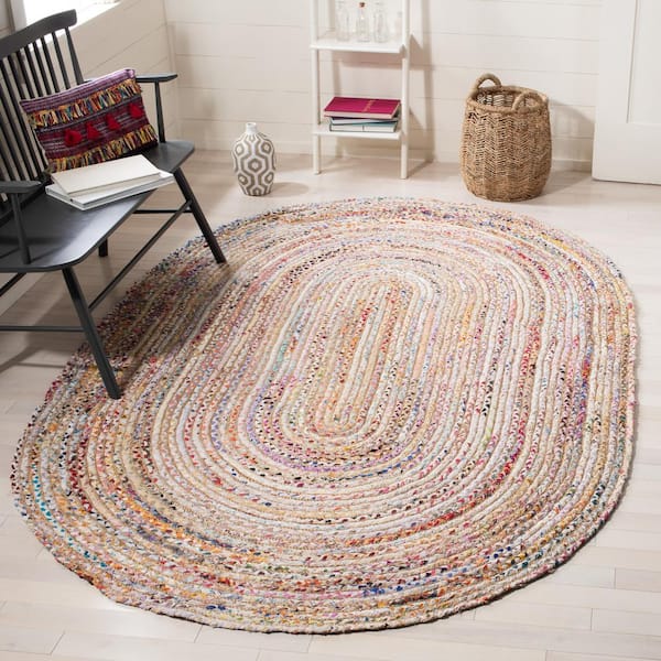 Cape Cod Beige/Multi 8 ft. x 10 ft. Striped Border Oval Area Rug