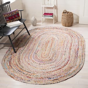 Cape Cod Beige/Multi 9 ft. x 12 ft. Striped Border Oval Area Rug