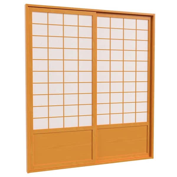 7 ft. Honey Double Sided 2-Panel Sliding Door