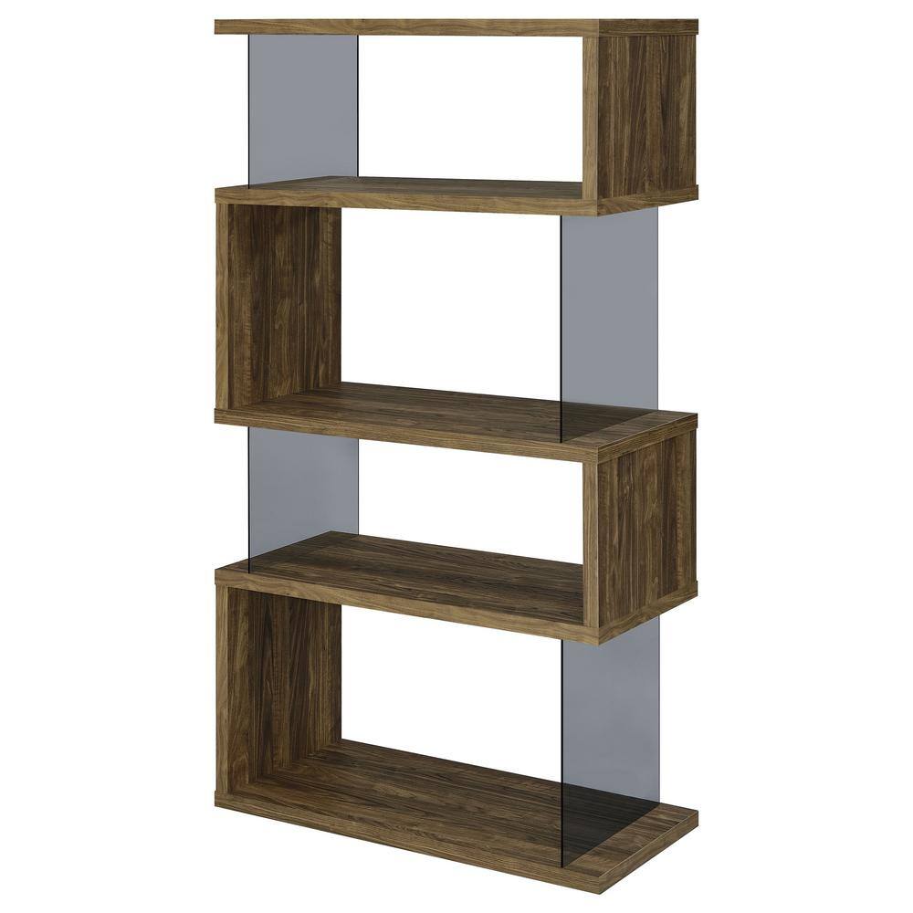 63" Walnut and Glass Zig Zag Bookcase