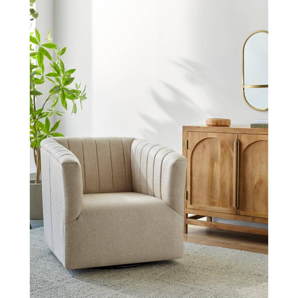 Irene Modern Swivel Chair, Cream, 30 in. H x 30 in. W x 28 in. D