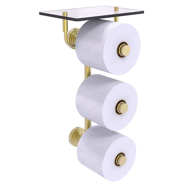 Allied Brass Waverly Place Collection Wall Mounted Toilet Paper Holder in Satin Brass with Glass Shelf