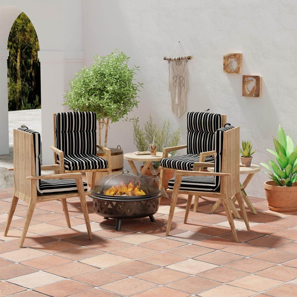 Platt Ink Black and White Striped Outdoor Chair Cushion with Ties
