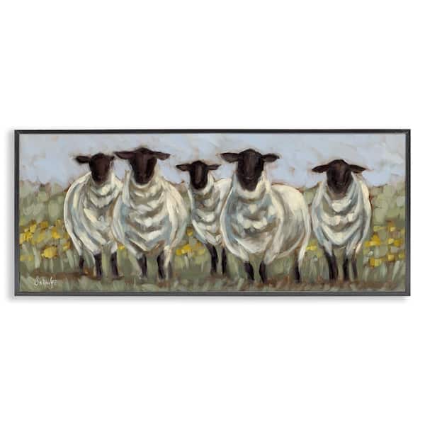 Stupell Industries Gazing Sheep Impression by Sara G. Designs Black Framed Animal Giclee Art Print 13 in. x 30 in.