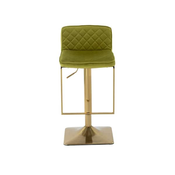 HOMEFUN 31.5 in. Green Velvet Seat Low Back Metal Frame Adjustable Height Cushioned Bar Stool with Foot Rest