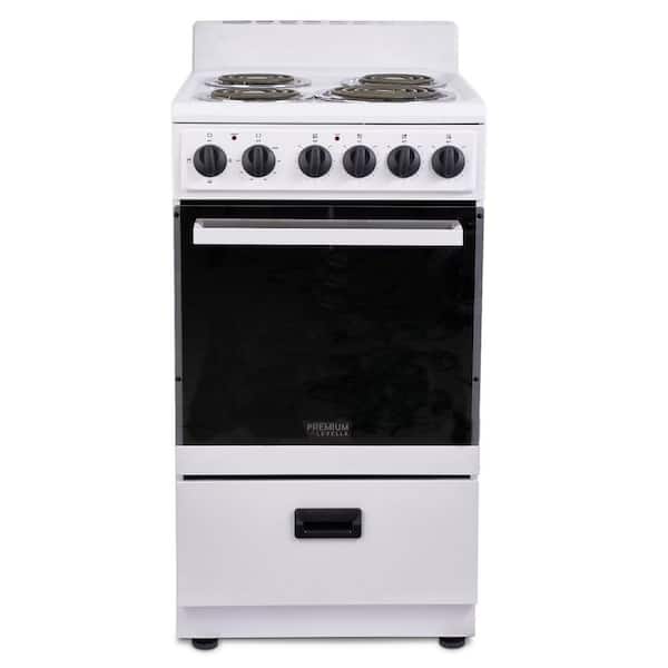 Premium LEVELLA 20 in. 2.2 cu.ft. Single Oven 4-Burner Electric Range with Storage Drawer in White