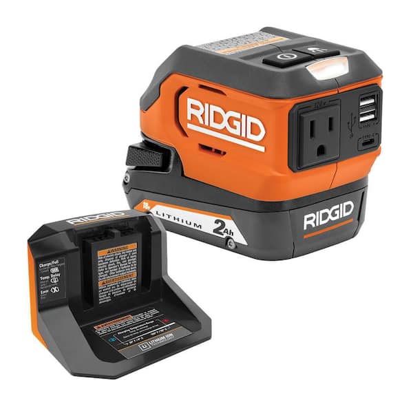 RIDGID 18V Cordless 175-Watt Power Inverter Kit with 2.0 Ah Battery and Charger