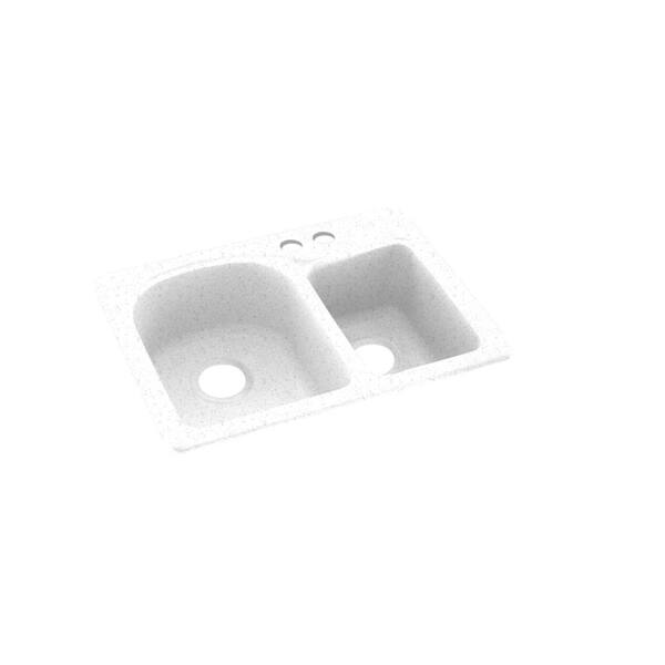 Swan Dual-Mount Solid Surface 25 in. x 18 in. 2-Hole 60/40 Double Bowl Kitchen Sink in Arctic Granite