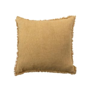 Mustard Color Stonewashed Polyester 20 in. x 20 in. Throw Pillow