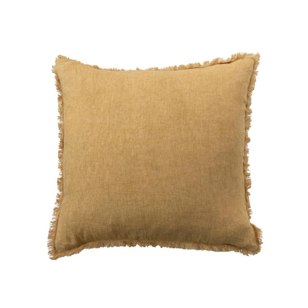 Storied Home Mustard Color Stonewashed Polyester 20 in. x 20 in. Throw Pillow