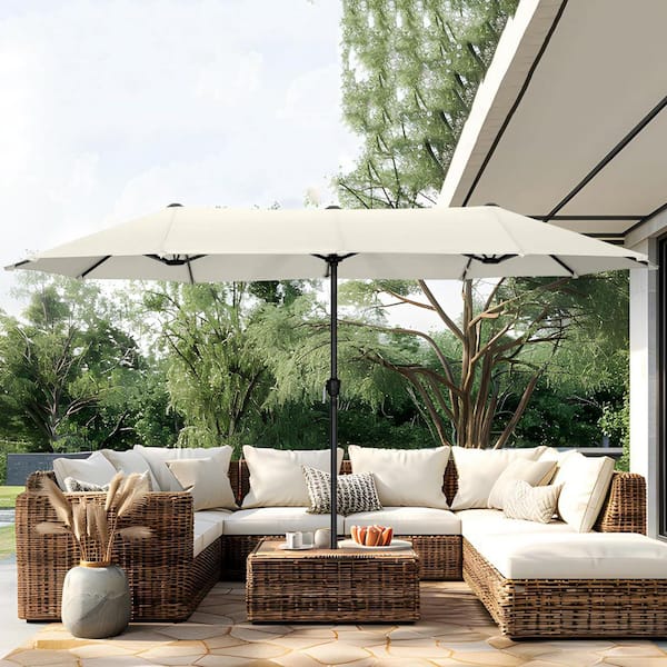 ivory patio umbrella Tilt Operated seamlessly by our innovative Swilt mechanism Aecojoy 15 x 9 ft