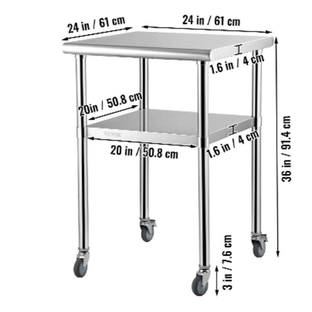 24" Stainless Steel Work Table with Galvanized Undershelf and Casters